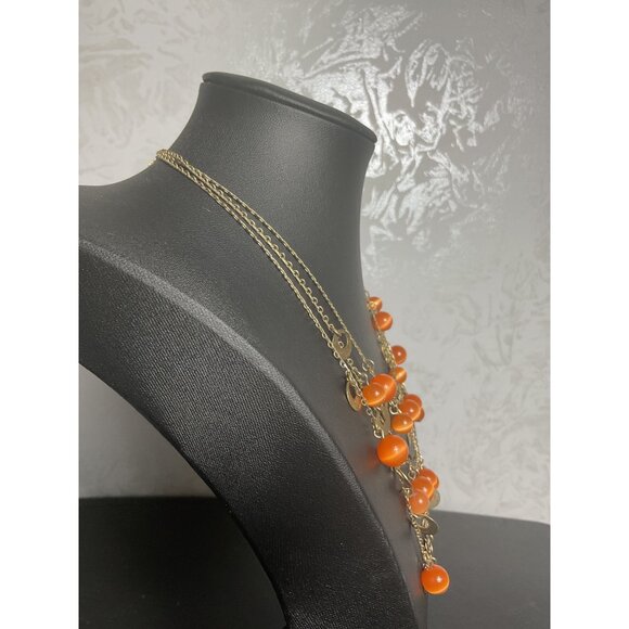 Multi-Layer Gold & Orange Beaded Necklace With Lobster Clasp - Picture 3 of 5
